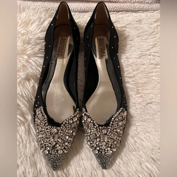 Badgley Mischika Black Embellished Flats - Picture 3 of 8